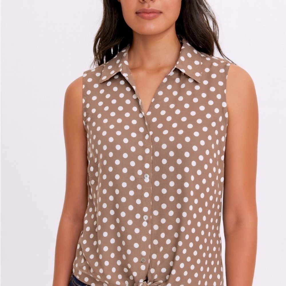 Ann Taylor Sleeveless Polka Dot Blouse Brown White Size XL